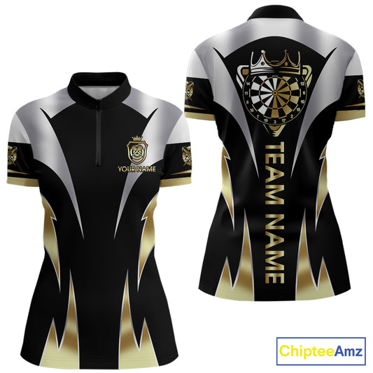 Personalized Crown Darts Shirt For Women Custom Darts Tournament Jersey Team Polo & 1/4 Zip |Gold TDM5573