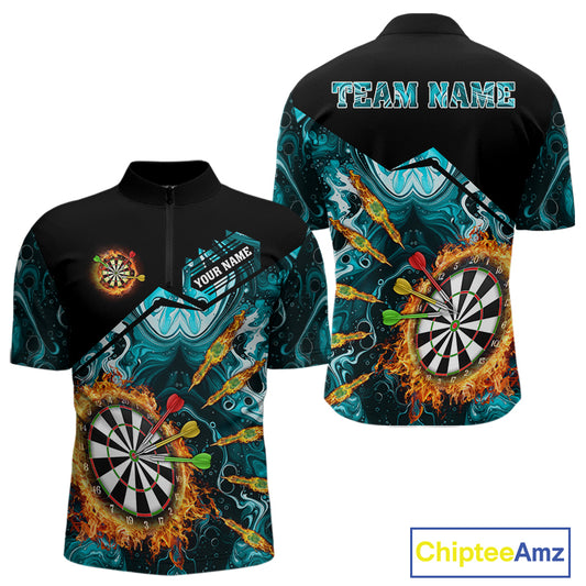 Personalized Turquoise Dartboard Fire Marble Darts Shirt For Men Custom Darts Team Jersey Outfit TDM5097