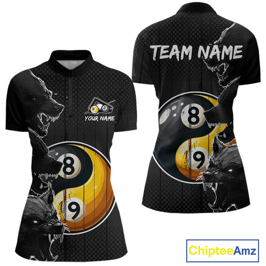 Funny Yin Yang Eyes Of Wolf Billiard Shirts For Women Custom 8 & 9 Ball Billiard Jersey | Black TDM4442