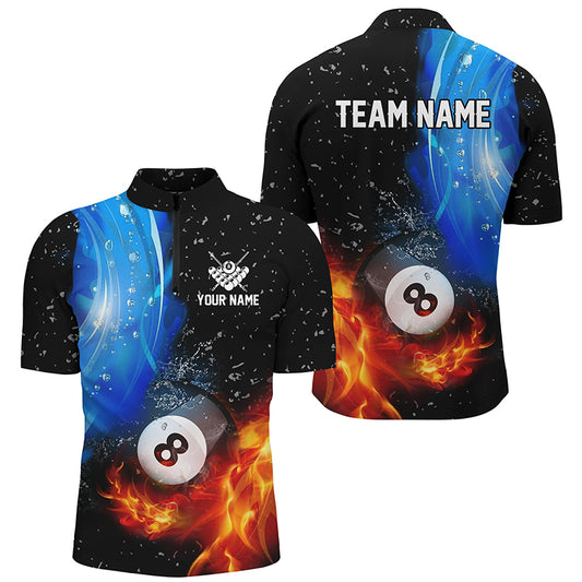 Personalized Fire And Water 8 Ball Pool Men Billiard Shirts Custom 3D Billiard Jerseys For Men TDM1923