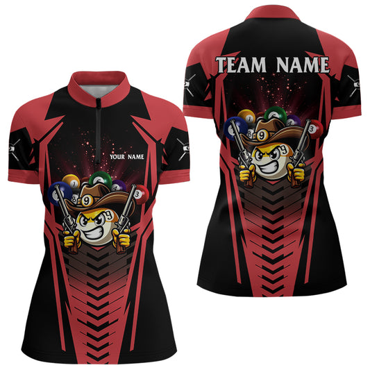 Personalized 9 Ball Cowboy Billiard Shirts For Women, Funny Billiard Shirts Billiard Jerseys |Red TDM3104