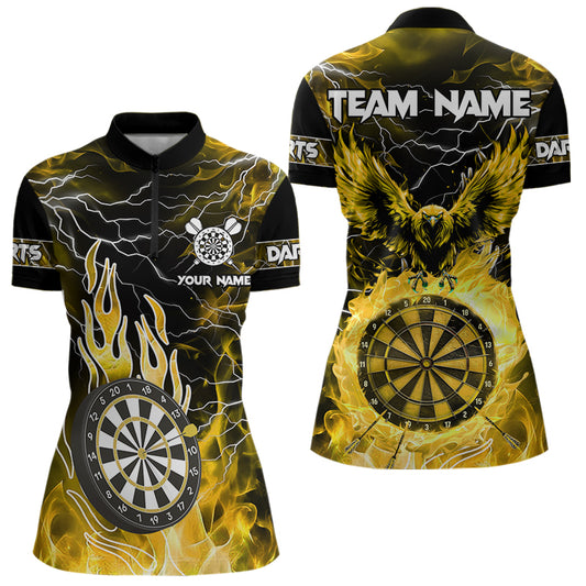 Yellow Dartboard Flame Custom Eagle Women Dart Shirts, Lightning Dart Jerseys TDM3508