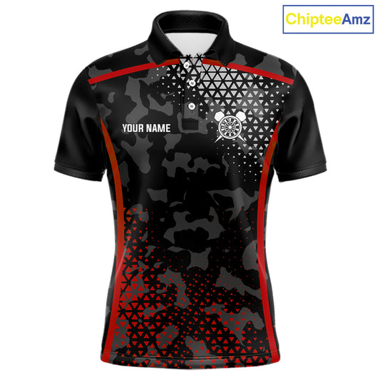 Black And Red Camo Dart Shirt With Pocket Option For Men Custom Dart Jersey TDM5829