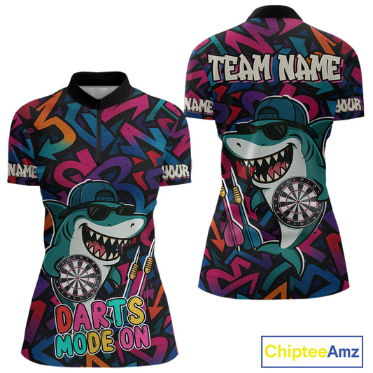 Darts Mode On Funny Shark Graffiti Style Custom Dart Shirts For Women, Dart Jersey Best Darts Outfit TDM4093