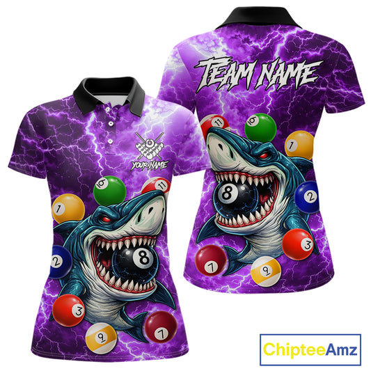 Purple Funny Shark Colorful Billiard Balls Lightning Pool Shirt For Women Custom Billiard Team Jersey TDM5840