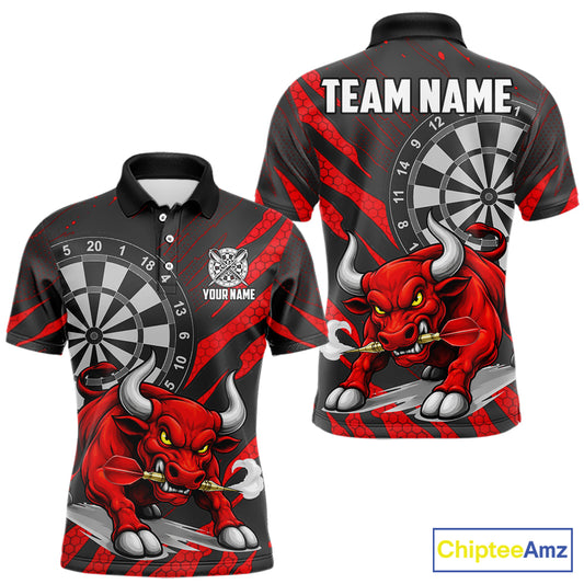 Black And Red Funny Bull Darts Shirt For Men Custom Darts Team Jersey Polo & Quarter Zip Shirt TDM6237