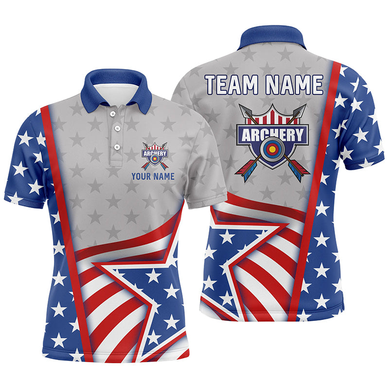 Personalized Name American Flag Archery Polo Shirts For Men, Custom Team Name Archery Jerseys TDM0479