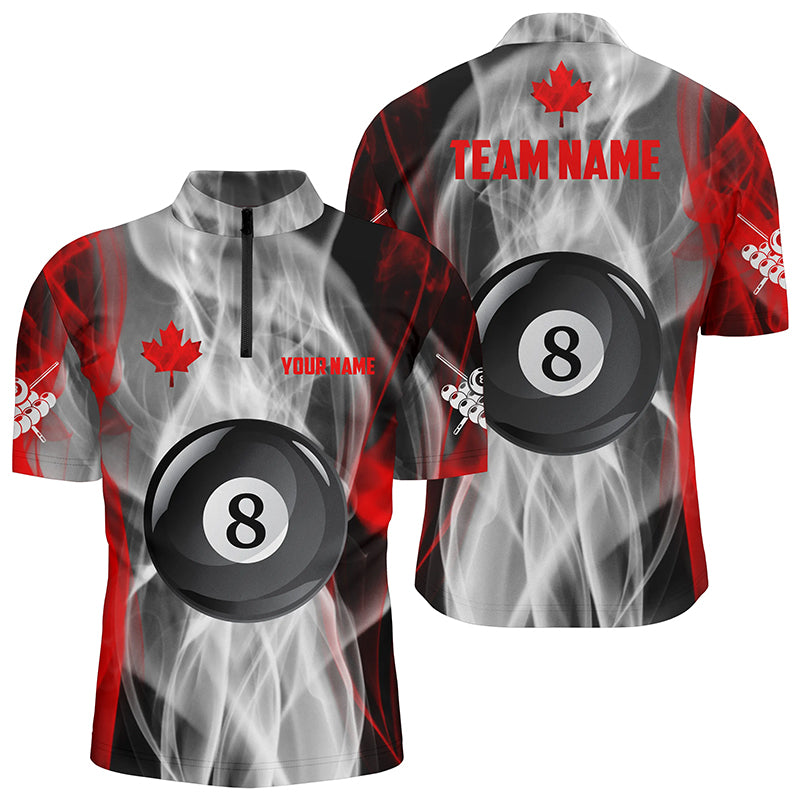 Personalized Canada Flag Billiard Men Quarter-Zip Shirts, 8 Ball Canadian Billiard Shirts TDM0693