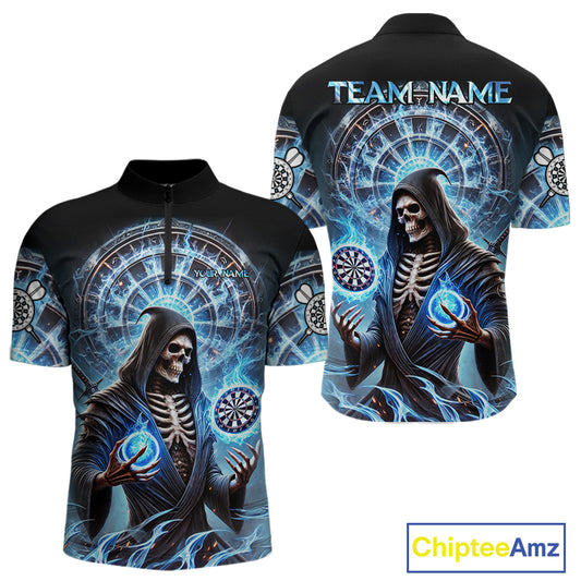 Funny Blue Icy Dartboard Grim Reaper Shirt Custom Darts Jersey Team Polo & 1/4 Zip For Men TDM4527