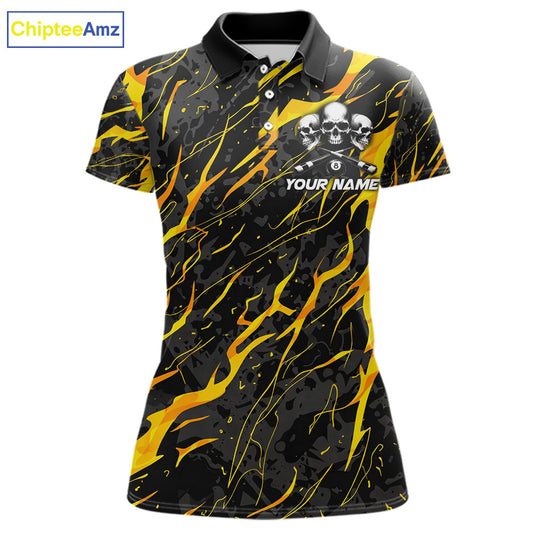 Yellow Black 8 Ball Skull Lightning Splash Billiard Shirt For Women Custom Pool Jersey Polo, 1/4 Zip TDM5892