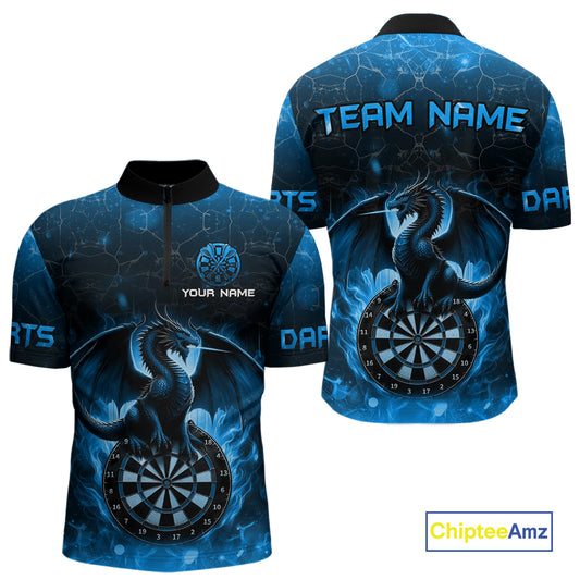 Darts Dragon Fire Flame 3D Printed Darts Shirts For Men Custom Team League Darts Jerseys |Blue TDM4760