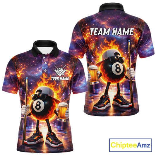 Flame 8 Ball Billiard Shirt For Men Custom Funny Pool Shirt, Billiard Team Jersey Polo & 1/4 Zip TDM5714