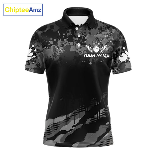 Personalized Grunge Camo Bowling Jersey For Men, Bowling League Team Shirts Polo & 1/4 Zip TDM6542