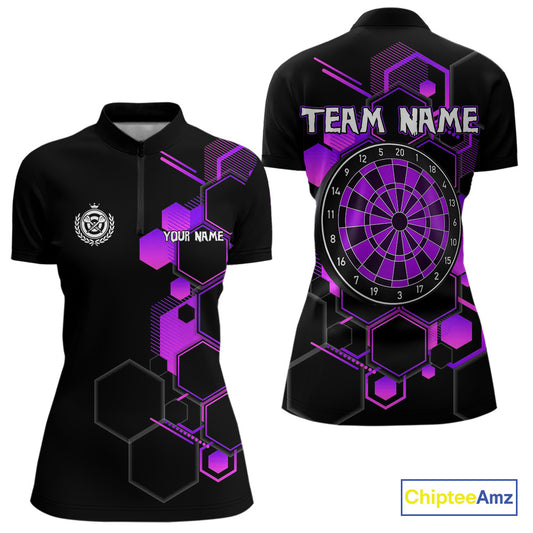 Red Hexagons Halftone & Dartboard 3D Women's Darts Shirt - Custom Name For Players NYN0560