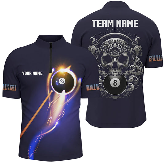 Personalized Glowing 8 Ball Pool Billiard Shirts For Men Custom Skull Billiard Jersey, Pool Uniform TDM2061