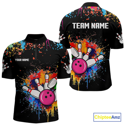 Funny Colorful Bowling Shirt For Men Custom Bowling Team Jersey Outfit Polo & Quarter Zip |Black TDM4638