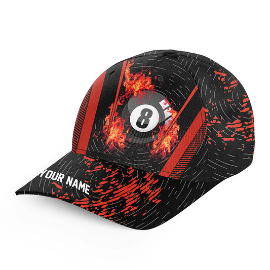 Personalized Grunge 8 Ball Pool Fire Billiard Hats Custom 3D Printed Red Billiard Baseball Cap TDM2099