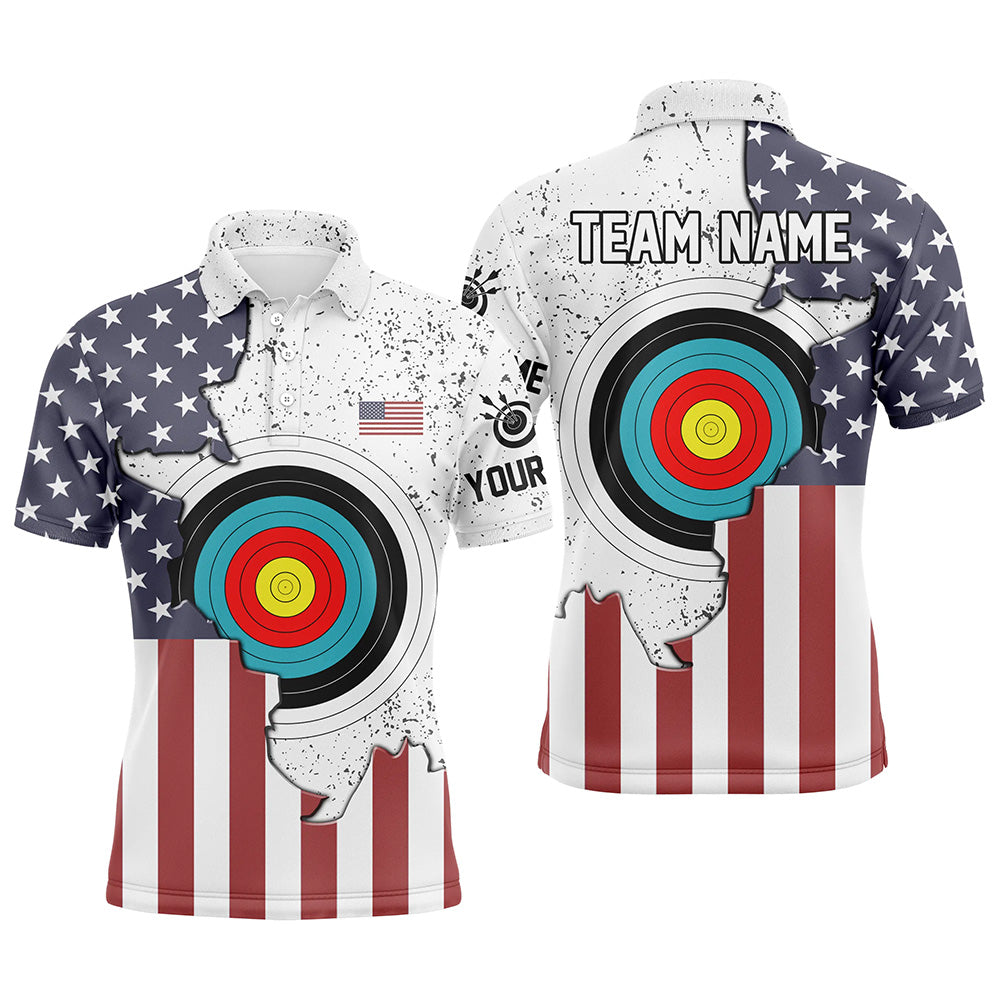 Personalized Archery American Flag Vintage Men Polo Shirts Custom Team Name Archery Jerseys TDM0420
