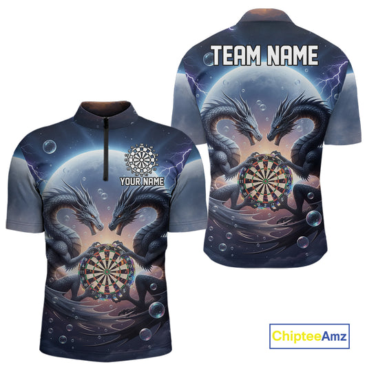 Personalized Dragon Darts Shirt For Men Custom Dragon Darts League Team Jersey Polo & 1/4 Zip TDM4876