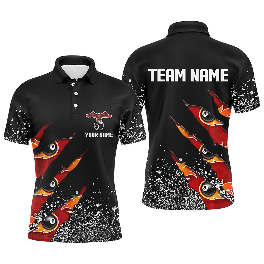 Custom Ball 8 Black Grunge Billiard Polo Shirts For Men Best Custom Team Name Billiard Jerseys TDM0653