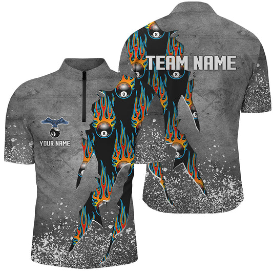 Custom Ball 8 Grey Grunge Billiard Shirts For Men Best Custom Team Name Billiard Jerseys |Blue TDM1561