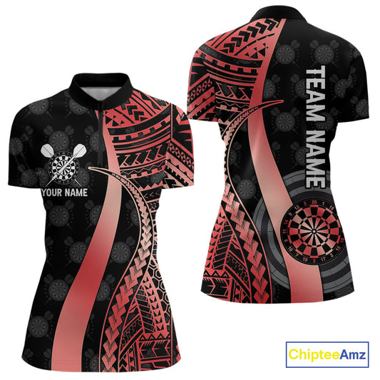 Personalized Black And Red Tribal Dart Shirts For Women Custom Darts Jersey Team Polo & 1/4 Zip TDM4913