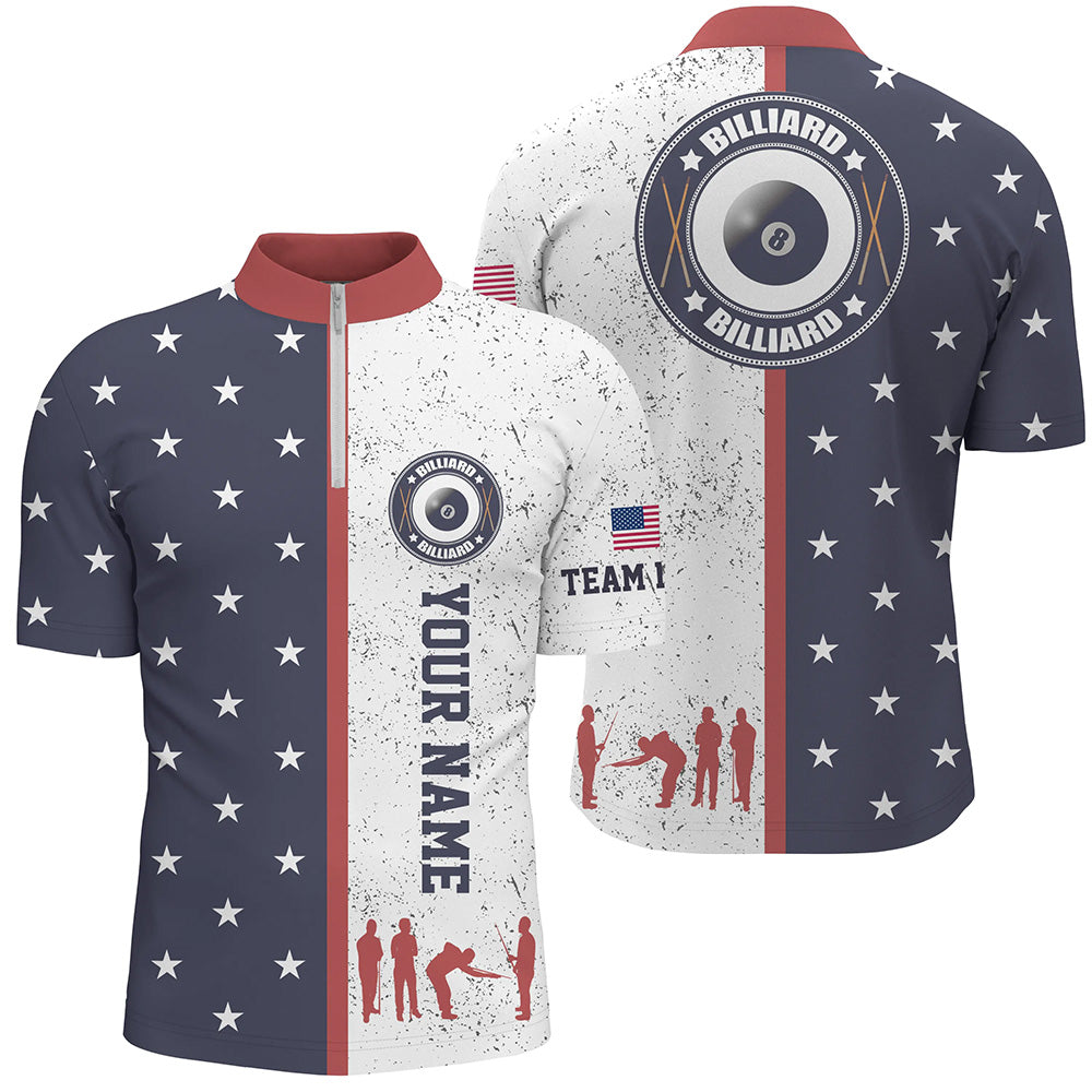 Customized Patriotic USA Flag Billiard Men Quarter-Zip Shirts Best Billiard Team Shirts TDM0468