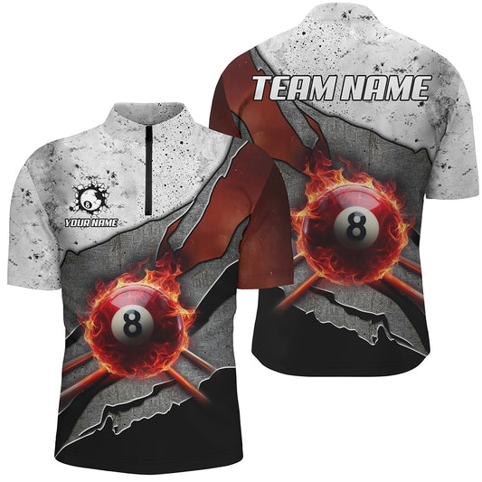 Personalized Grey Grunge Fire 8 Ball Pool Billiard Men Shirts Custom Billiard Jersey For Pooler TDM1566