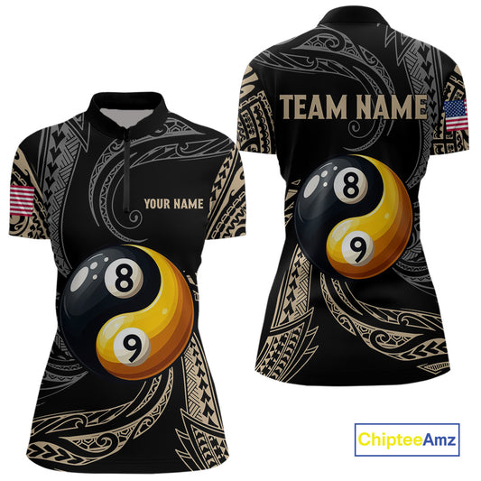 Personalized Funny Yin And Yang Tribal Billiard Shirt For Women Custom 8 Ball & 9 Ball Pool Jerseys TDM4506