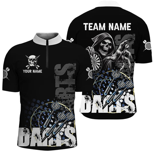 Custom Black White Grim Reaper Grunge Dart Shirts For Men, Dart Team Jerseys Uniform TDM2952