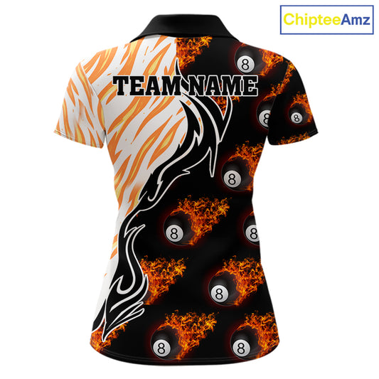 Personalized Fire Flame 8 Ball Pool Billiard Shirt For Women, Billiard Team Jersey Polo & 1/4 Zip TDM5926
