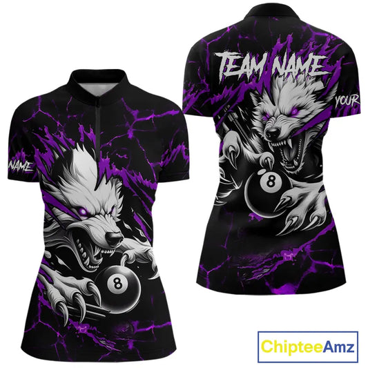 Personalized Thunder Lightning Wolf Billiard Shirts For Women Custom Billiard Team Jerseys |Purple TDM5467