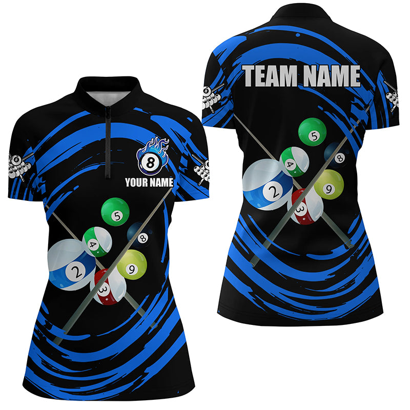 Blue Billiard Balls Wave Pattern Women Quarter-Zip Shirts Custom Billiard Jerseys TDM1453
