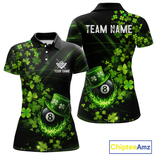 Green Luckiest Shamrock 8 Ball Billiard Shirt For Women Custom St Patrick Day Pool Team Jersey TDM5778