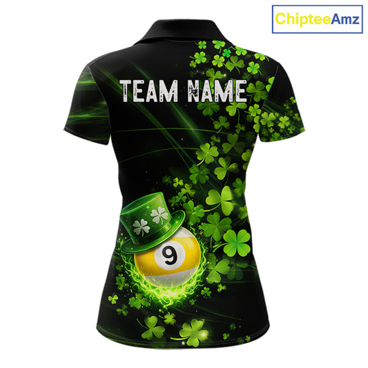 Green Luckiest Shamrock 8 & 9 Ball Billiard Shirt For Women Custom St Patrick Day Pool Team Jersey TDM5780