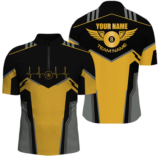Personalized Billiard 8 Ball Wings Short Sleeve Men's Shirts, Billiard Jerseys Tournament |Yellow TDM2303