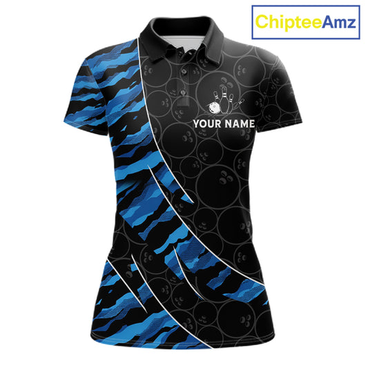 Texas Flag Blue Camo Bowling Shirt For Women Custom Patriotic Bowling Team Jersey Polo & 1/4 Zip TDM6387
