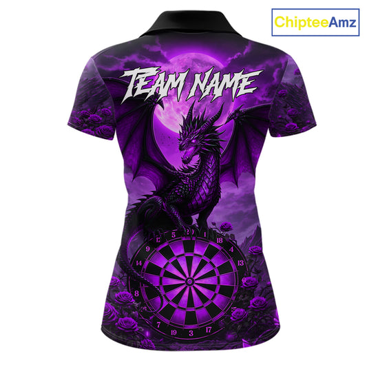 Black And Purple Dartboard Roses And Dragon Darts Polo & 1/4 Zip Custom Women's Darts Team Jersey TDM5803