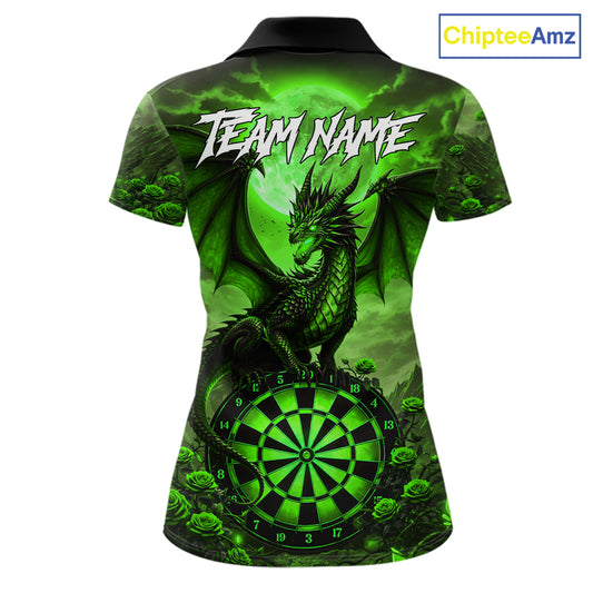 Black And Green Dartboard Roses And Dragon Darts Polo & 1/4 Zip Custom Women's Darts Team Jersey TDM5804