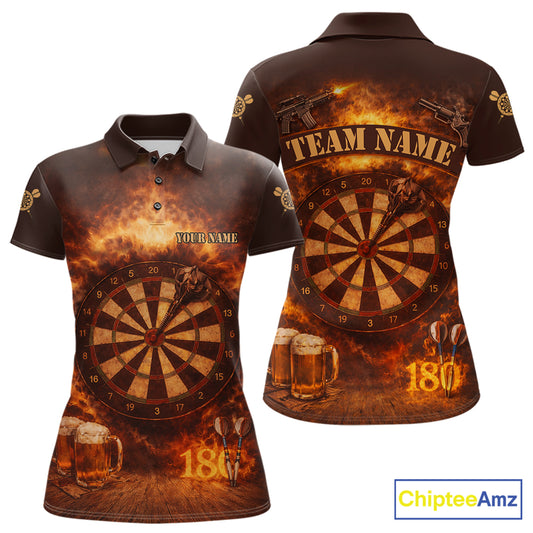 Personalized Fire Flaming Dartboard Beer Darts Polo & 1/4 Zip For Women Custom Darts Team Jersey TDM5827