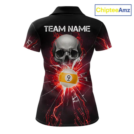 Red 8 Ball & 9 Ball Skull Billiard Shirt For Women Custom Glass Break Pool Team Jersey Polo, 1/4 Zip TDM5973