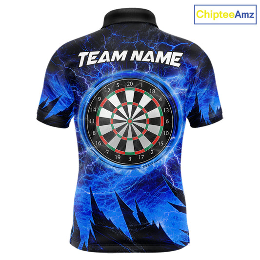 Personalized Blue Darts Polo & 1/4 Zip For Men Custom Thunder Lightning Darts Team Jersey TDM6217