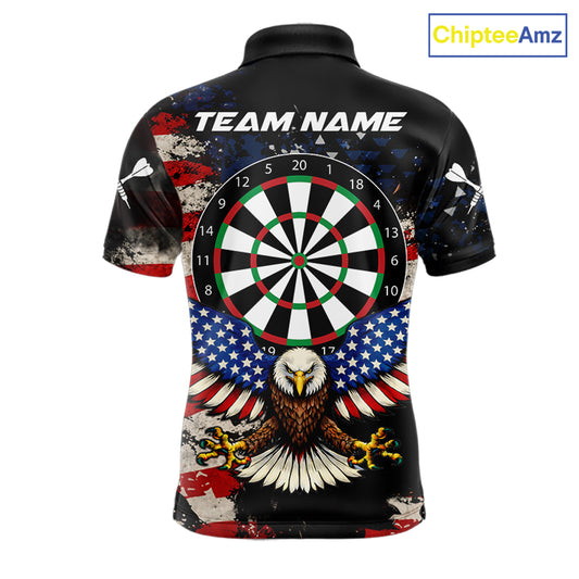 Grunge American Flag Eagle Darts Shirt For Men Custom Patriotic Darts Team Jersey Polo & 1/4 Zip TDM6002
