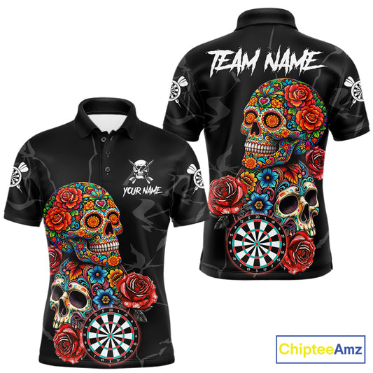 Personalized Colorful Sugar Skull Darts Shirt For Men Custom Darts Jersey Team Polo & Quarter Zip TDM6264