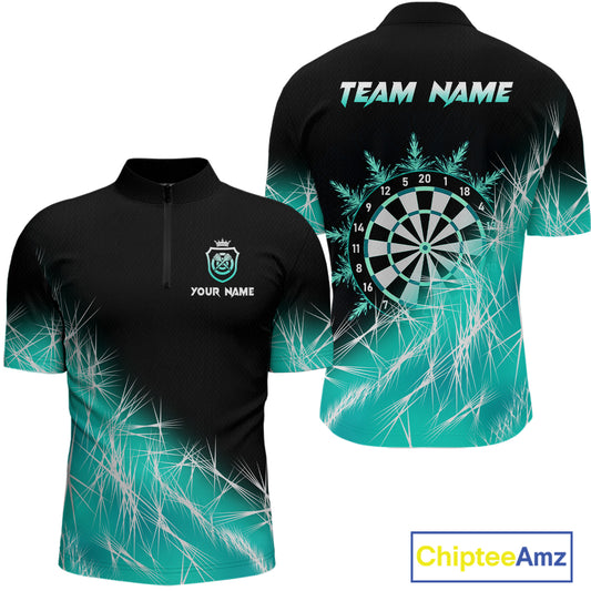 Turquoise Icy Lights Mens Darts Polo & Quarter Zip Custom Dart Shirt For Team Darts Jersey Outfit TDM4150