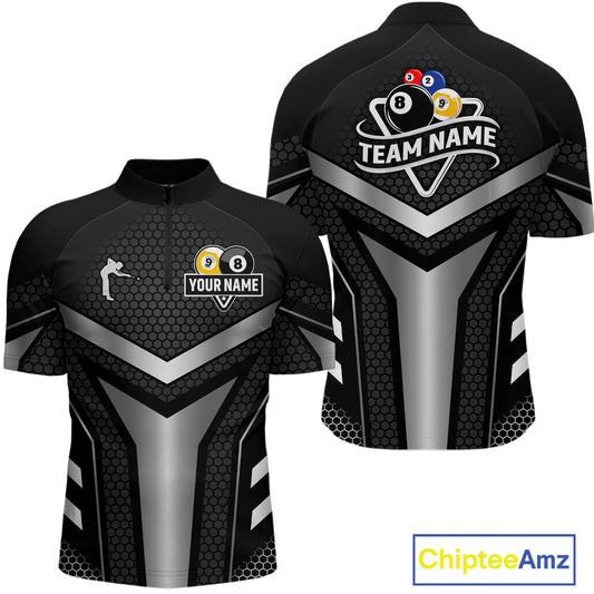 Personalized Billiard 8 Ball & 9 Ball Pool Polo, 1/4 Zip For Men Custom Team Billiard Jersey|White TDM4153