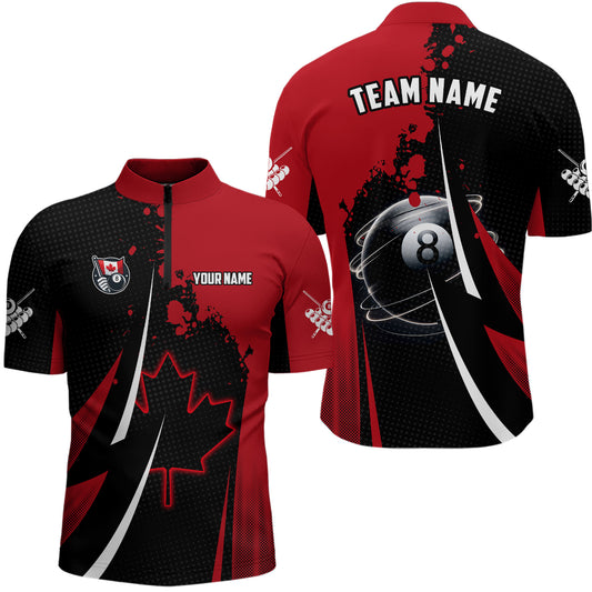 Personalized Canada Leaf 8 Ball Pool Billiard Shirts For Men, Patriotic Canadian Billiard Jerseys TDM2192