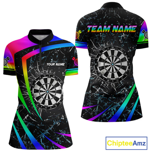 Funny Rainbow Colorful Glass Break Darts Shirt For Women Custom Darts Jersey Team Polo & 1/4 Zip TDM5414
