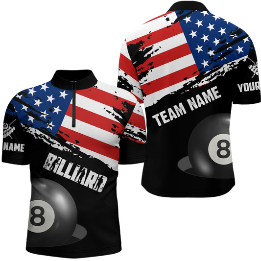 Personalized Grunge US Flag Billiard Shirts For Men Custom Patriotic 4Th Of July Billiard Jerseys TDM1792