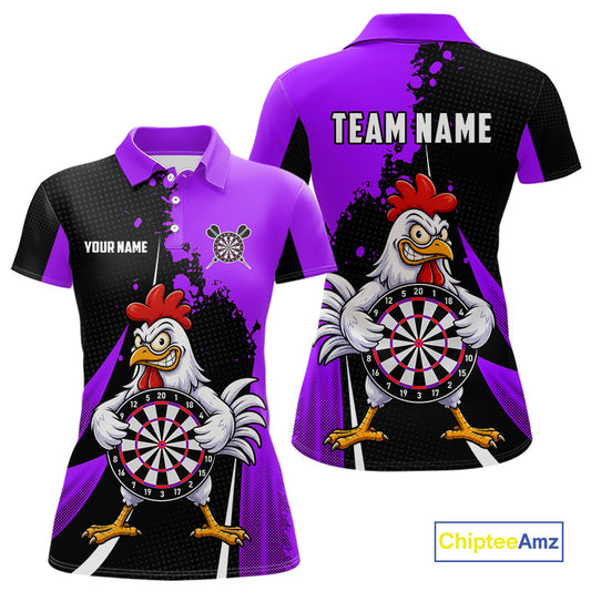 Purple Funny Chicken Darts Shirts For Women Custom Rooster Darts Team Jersey Polo & Quarter Zip TDM7200